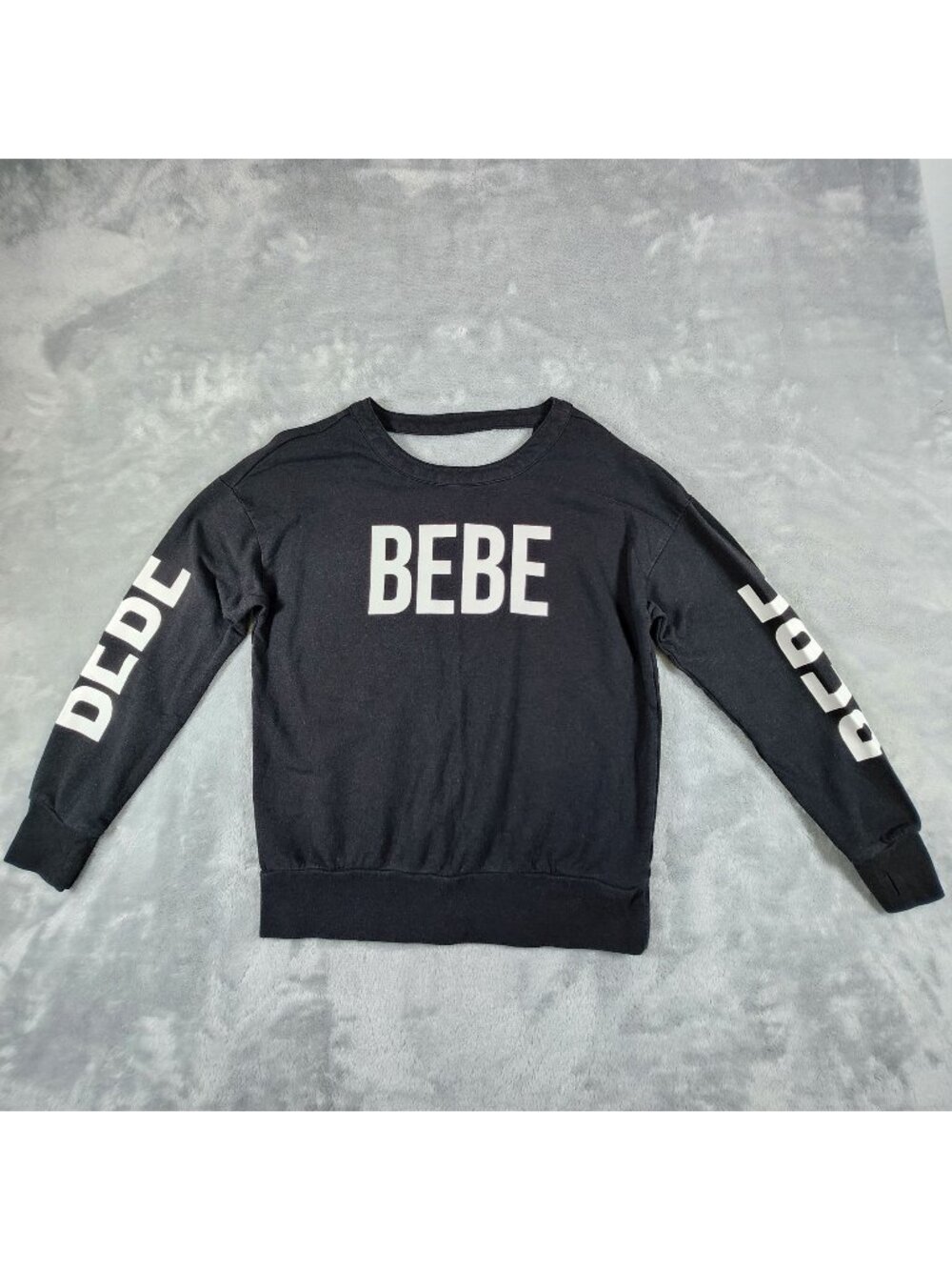 Bebe Girls Sweatshirt Top XL Black Spellout Thumb Hole Active Lounge Comfy Cozy